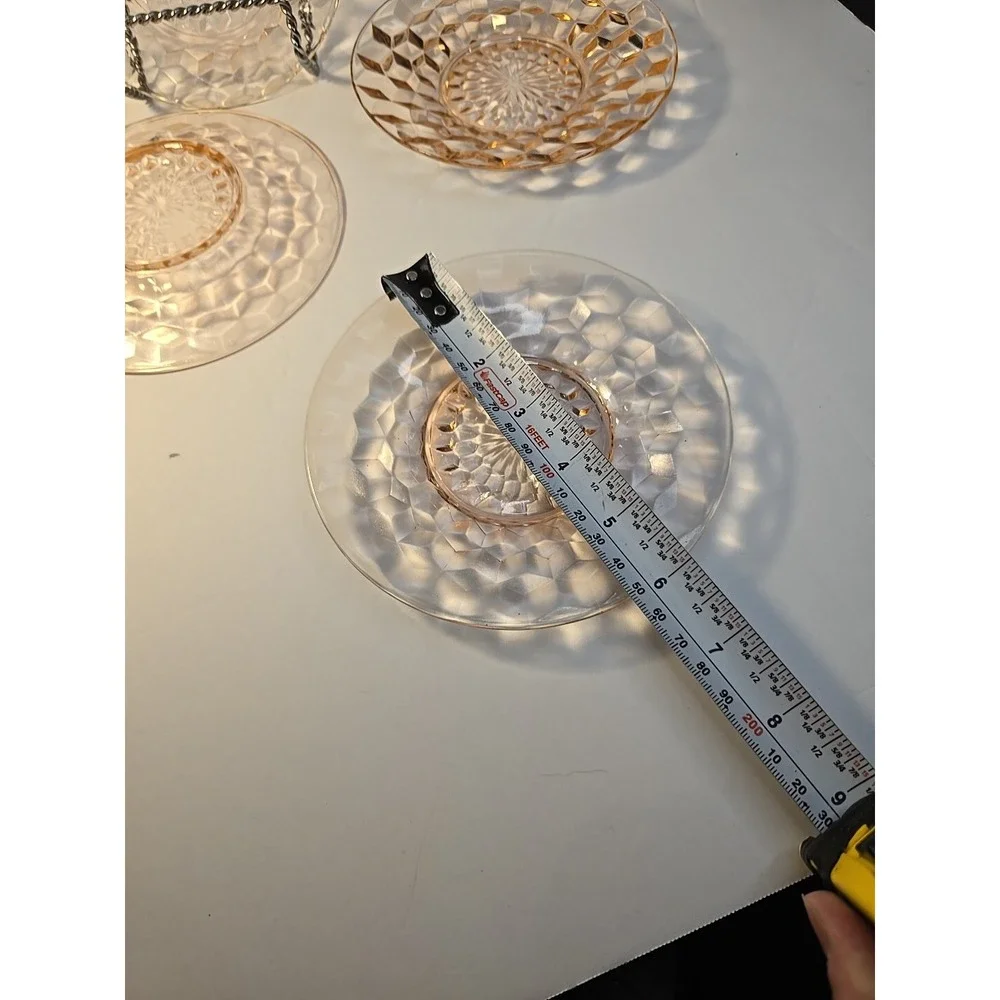 Pink Depression Glass Saucers By Jennette In‎ Cubist Pattern Set of 2